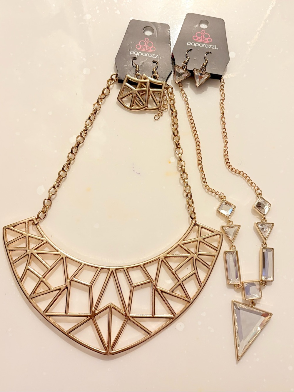 paparazzi Gold Geometric Statement Necklaces & Earrings Set 4pc